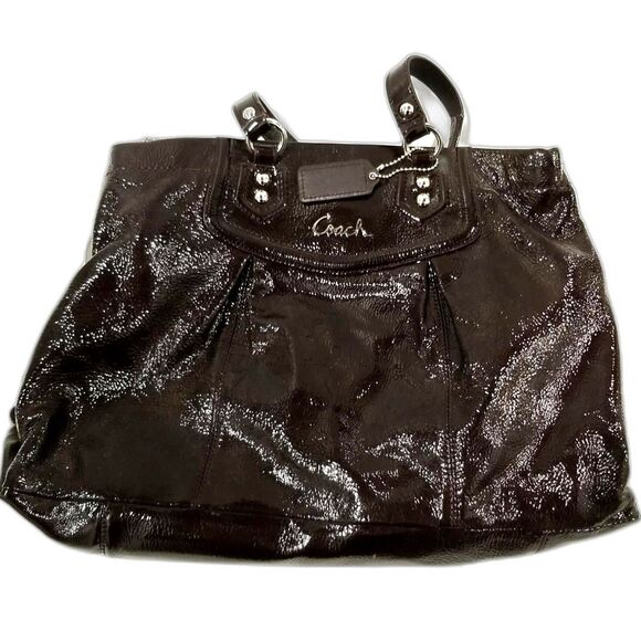 Coach Ashley Dark Brown Patent Leather 2-way Handbag - EUC - Picture 1 of 6